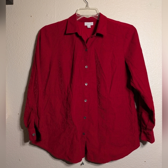 J.jill Red Button-Up Corduroy Women's Shirt Size M Pre-owned - Picture 2 of 7